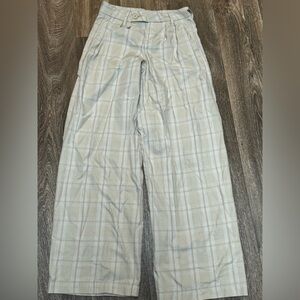 Divided by H&M Pants Pleated Wide Leg Womens Size:0 Beige White Plaid Pockets
